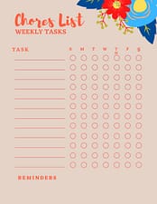 Weekly chores List template