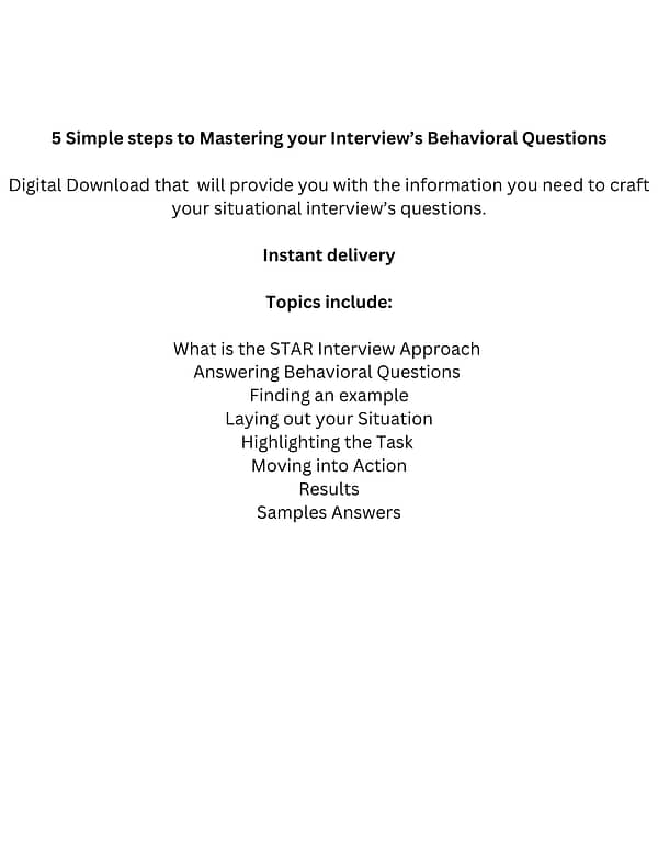 Mastering your Interview's Behavioral Questions workbook-(digital download) - Image 2